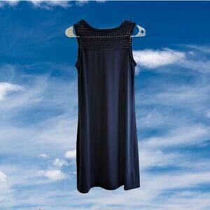 Michael Kors XS blue crocheted yoke sleeveless shift dress. Polyester blend.